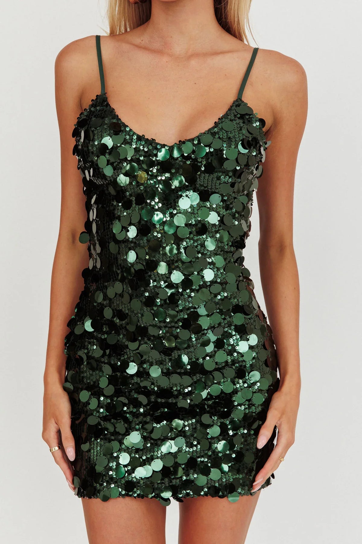 Moon Dust Sequin Mini Dress Forest Green