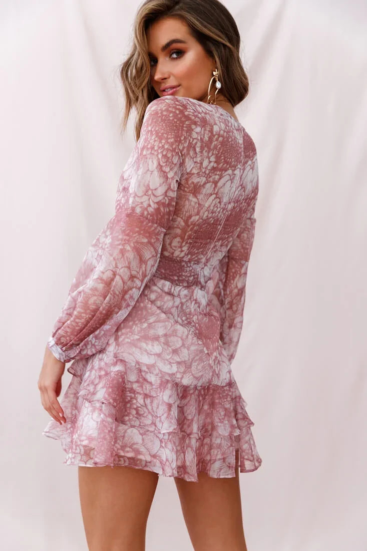 Kerry Layered Balloon Sleeve Dress Nude