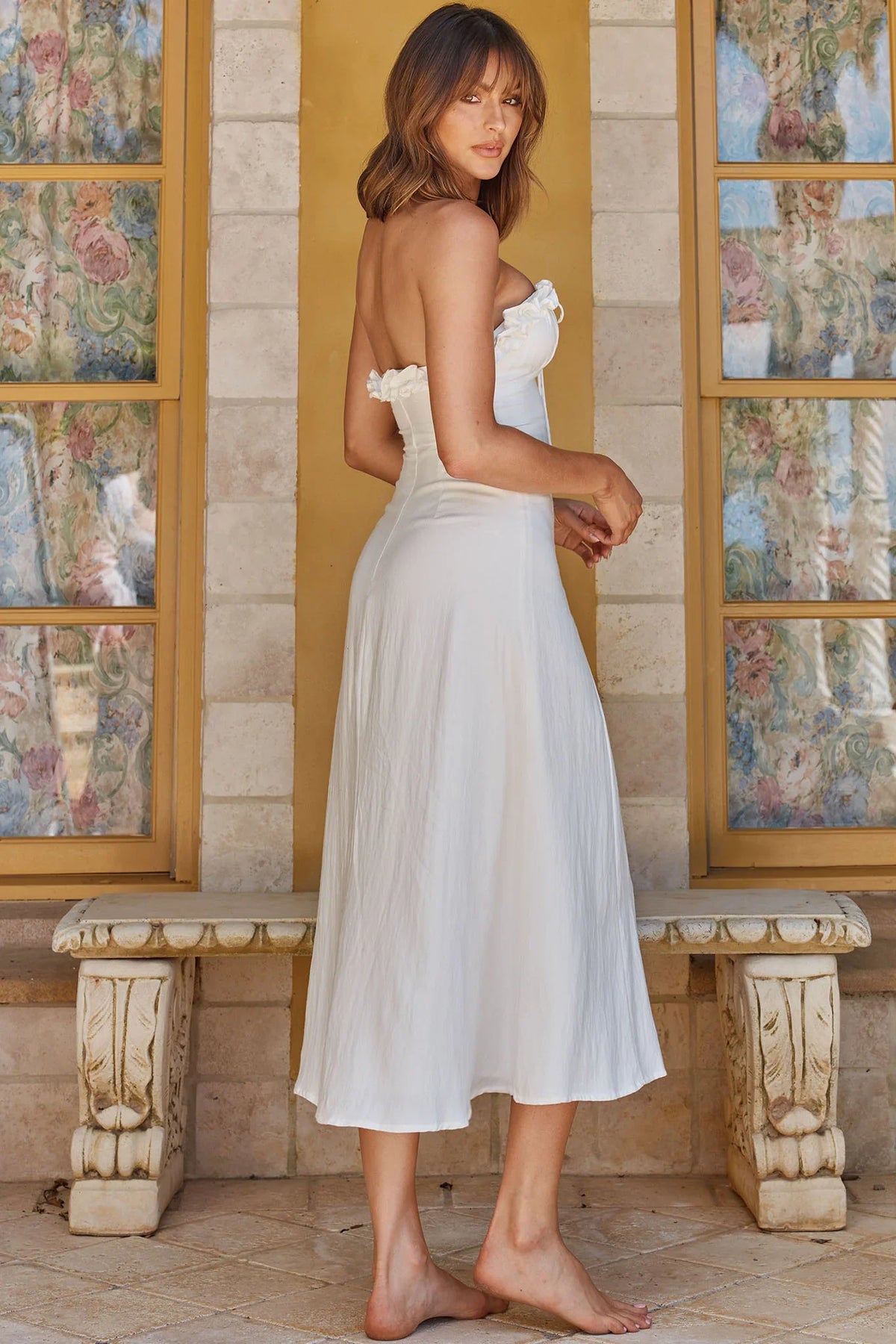 Under The Sun Tied Bust Midi Dress White