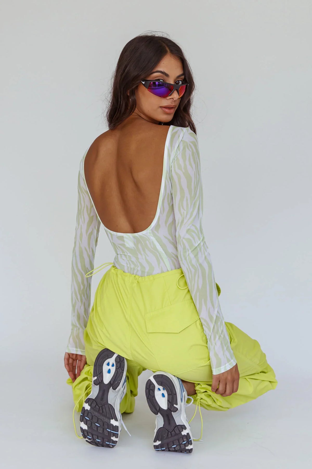 Break Dance Wide Leg Drawstring Pants Lime