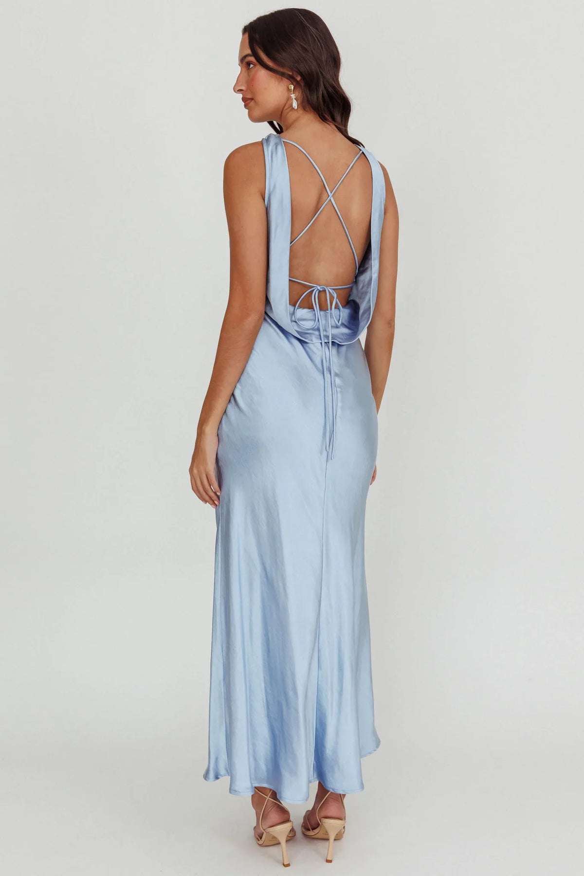 Isabella Satin Backless Maxi Dress Ocean