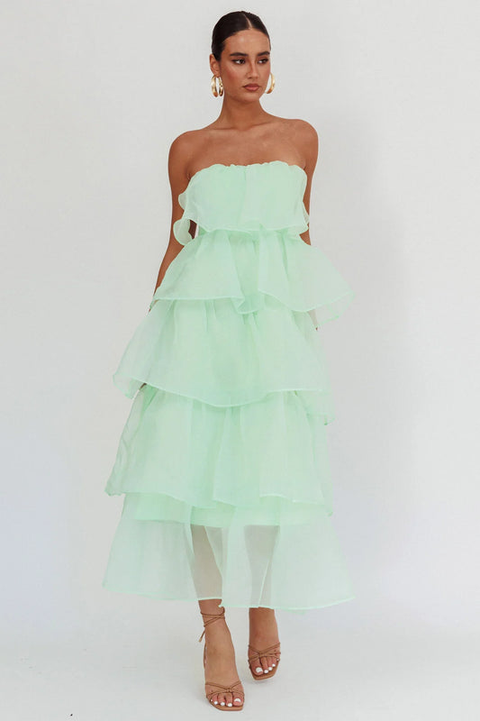Behati Tiered Layer Midi Dress Mint