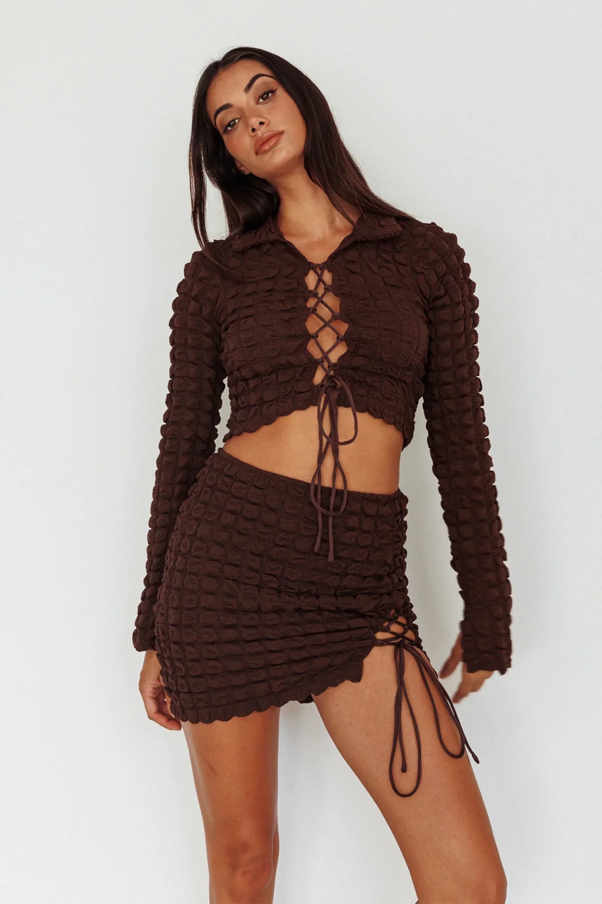 Josseline Long Sleeve Crop Top Chocolate