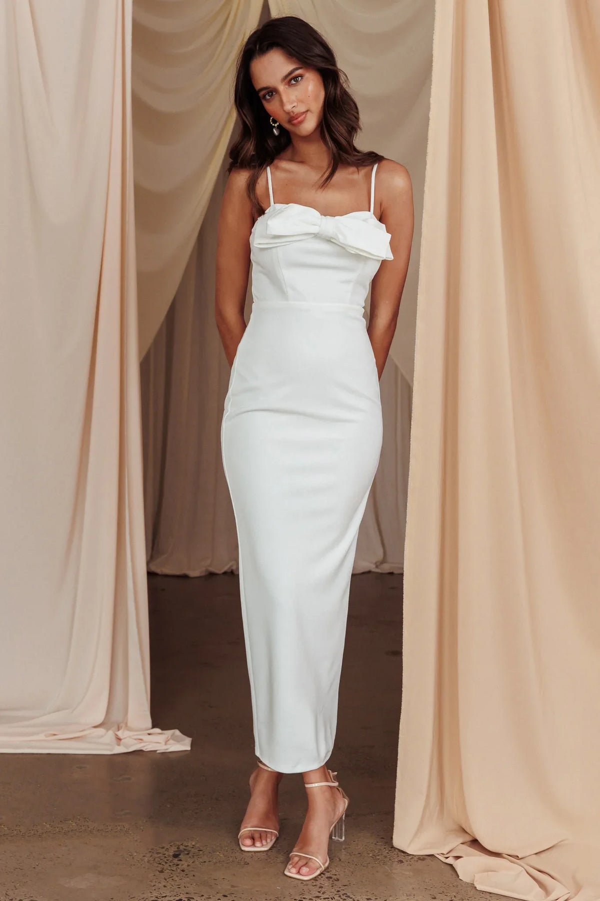 This Magic Moment Bow Bust Midi Dress White