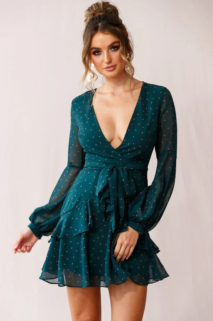 Kerry Polka Dot Sheer Back Dress Green