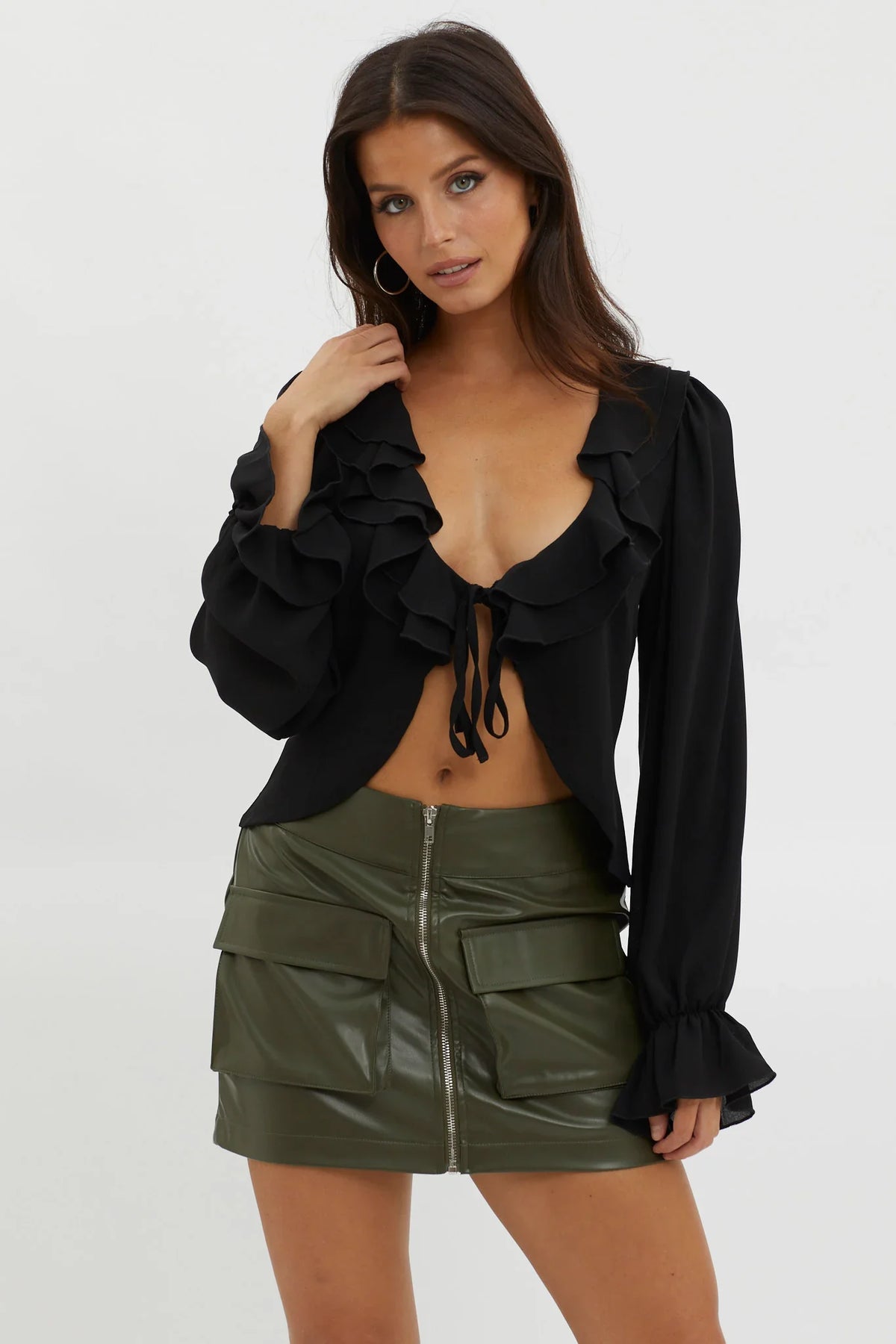 Pale Fire Tie Front Top Black
