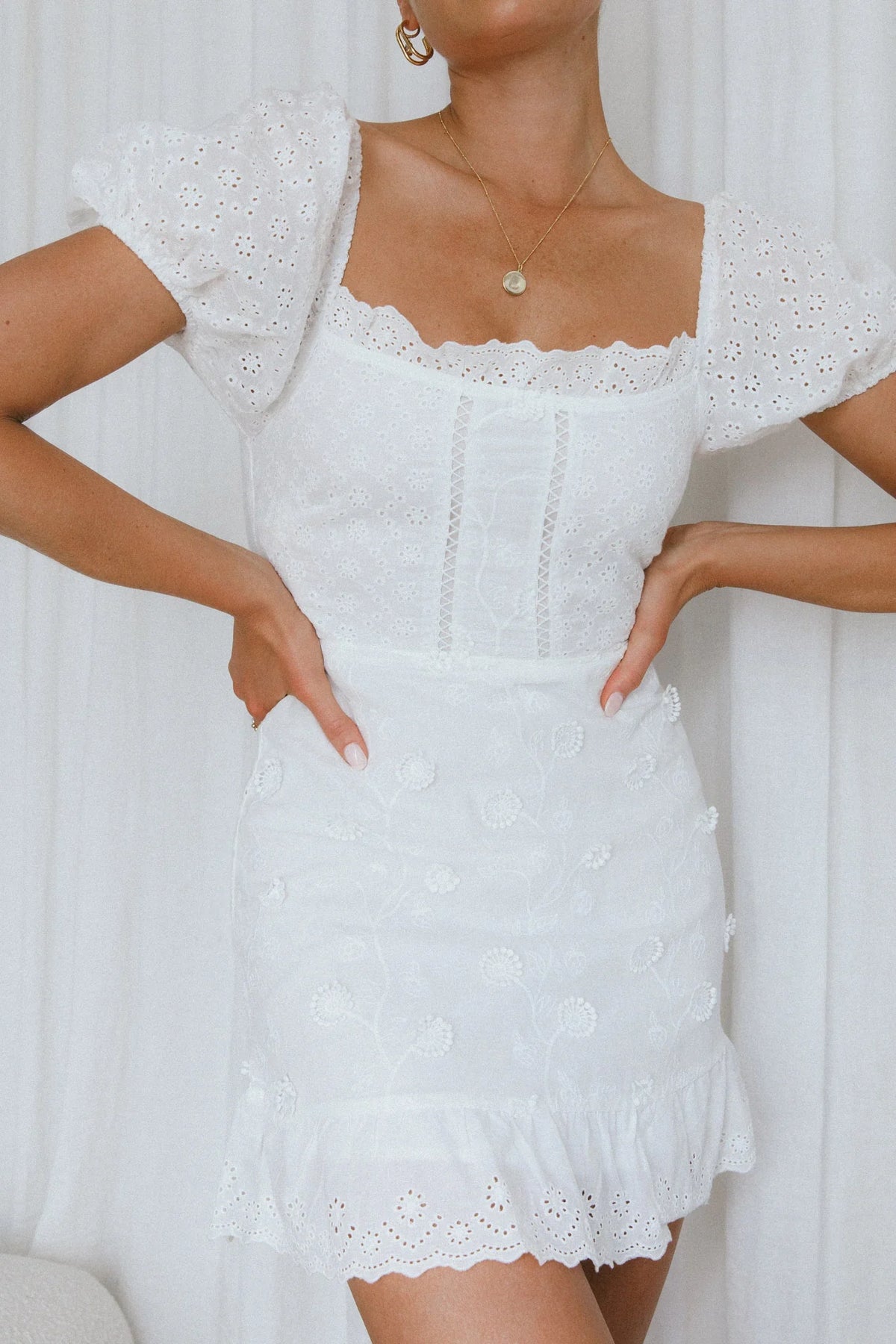 Bliss Moment Lace-Up Back Mini Dress White