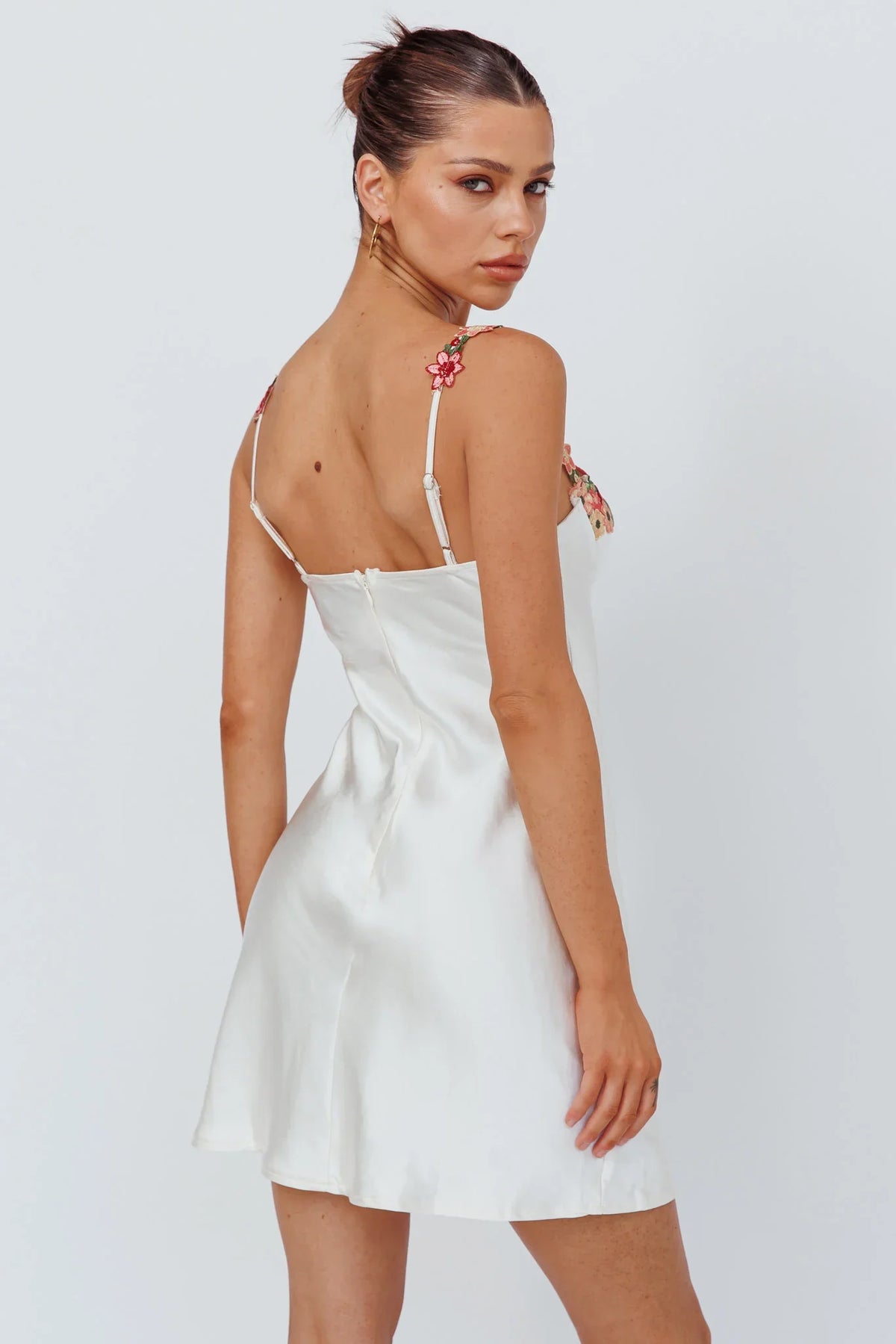 Rose Garden Floral Applique Mini Dress Oyster