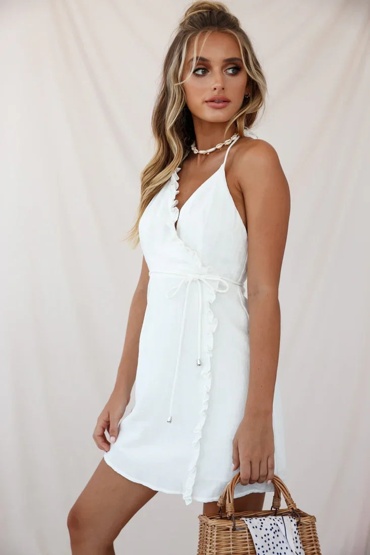 Pamela Spaghetti Strap Halterneck Dress White