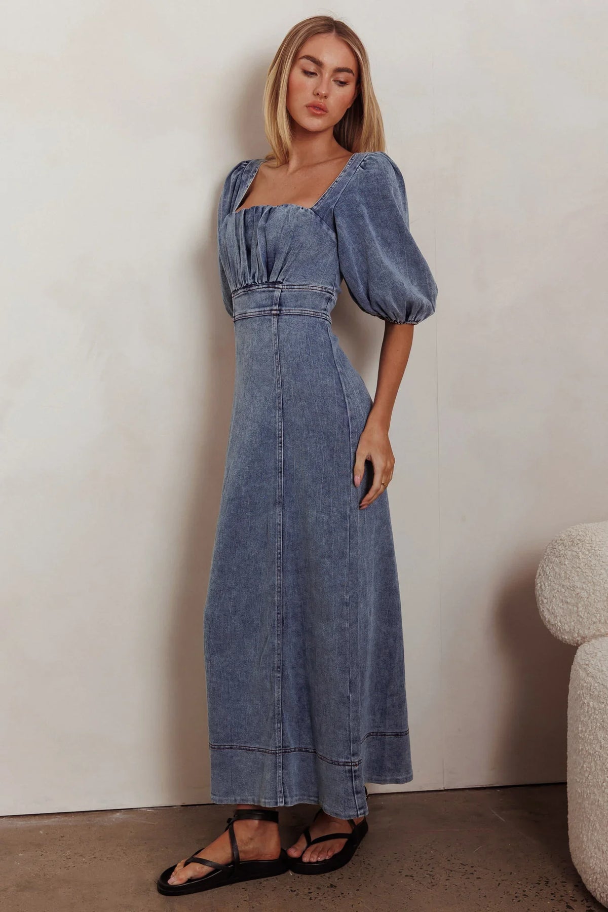 Sibille Puff Sleeve Maxi Dress Denim Blue