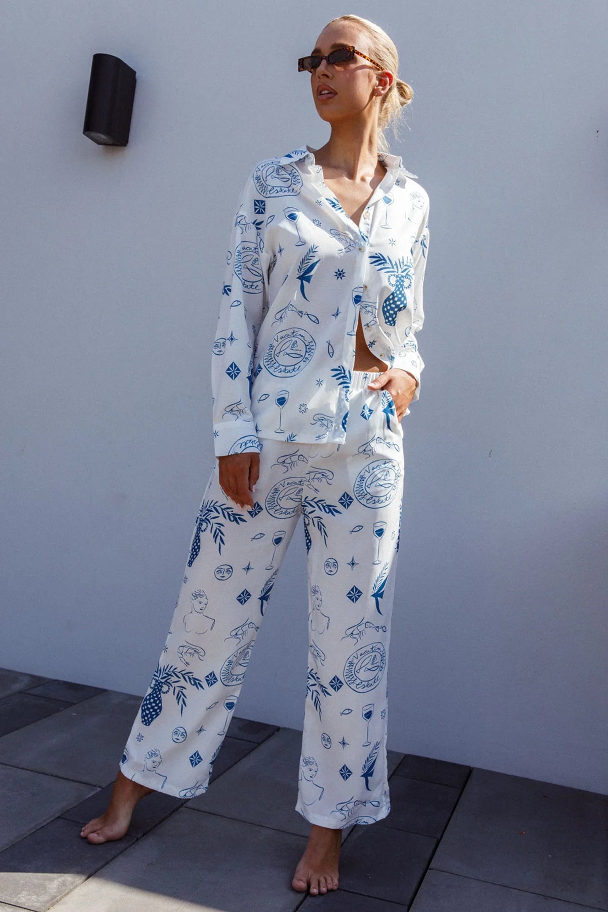 Weekend Bliss Pants Printed White