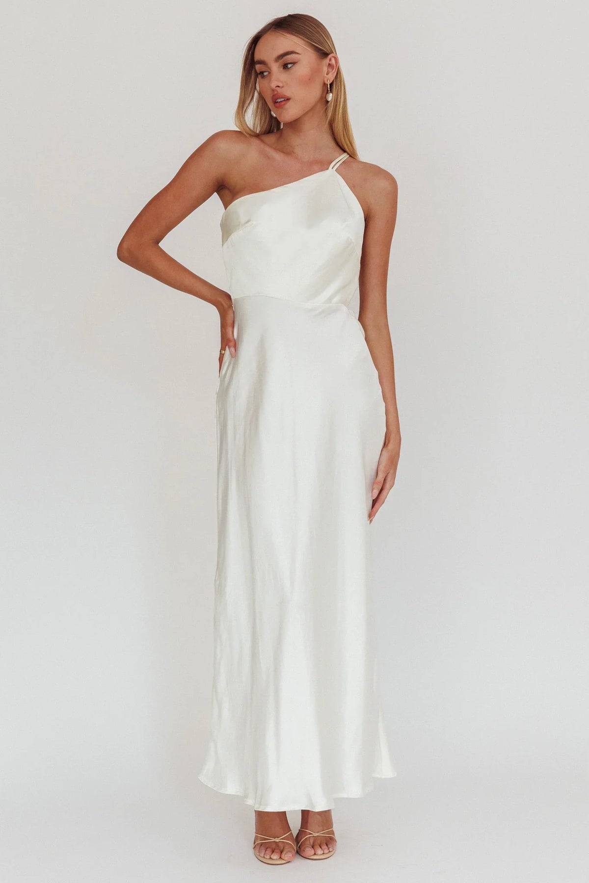 Aubrianna One-Shoulder Strappy Back Dress White