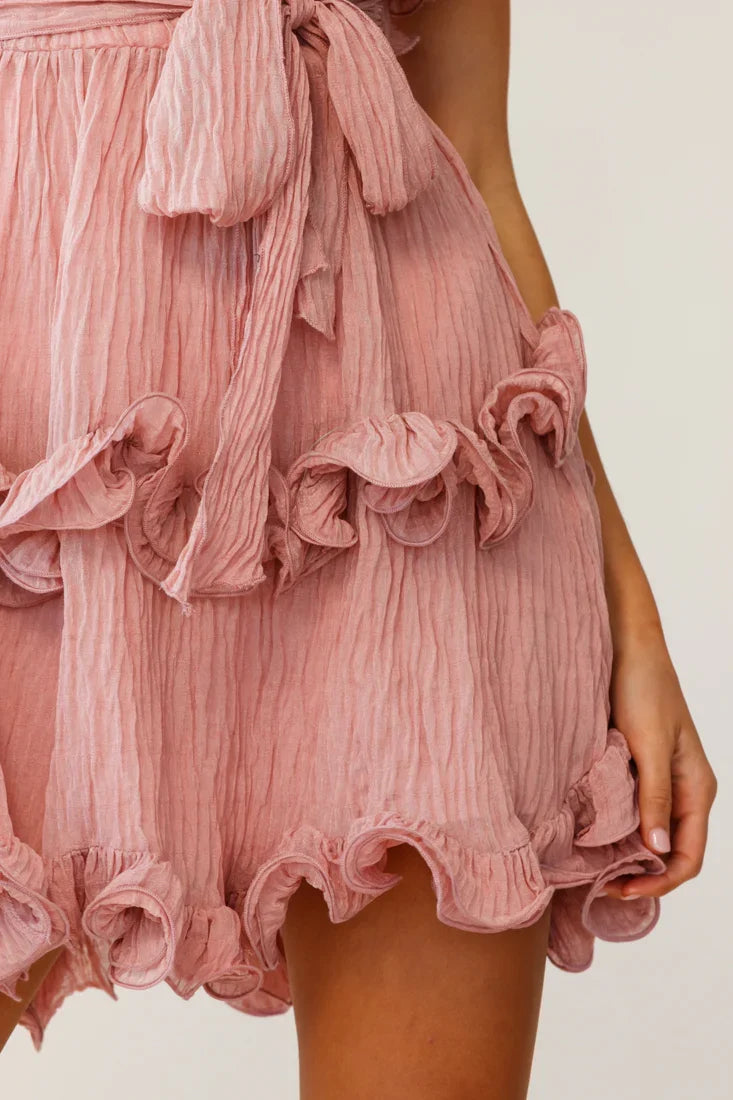 Greta Sleeveless Tiered Ruffle Chiffon Dress Rose
