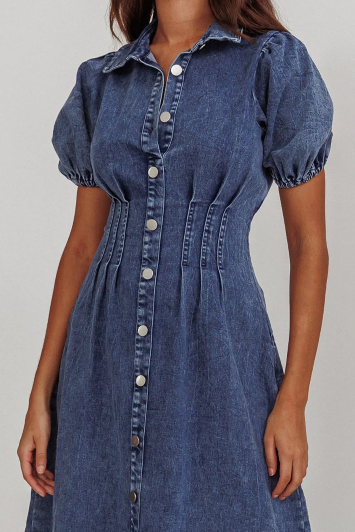 Zurich Pleated Waist Midi Dress Denim Dark Blue