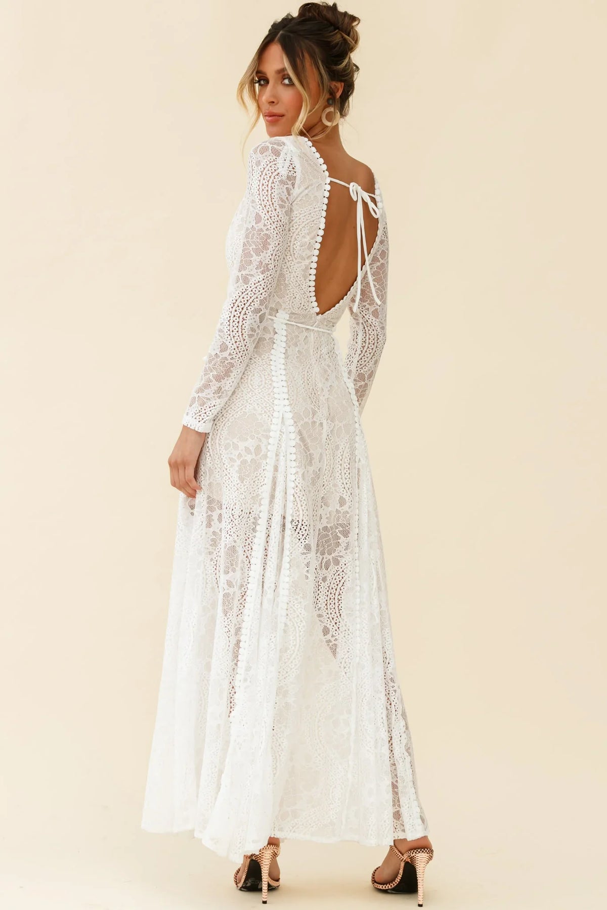 Palm Springs Long Sleeve Lace Overlay Maxi Dress White
