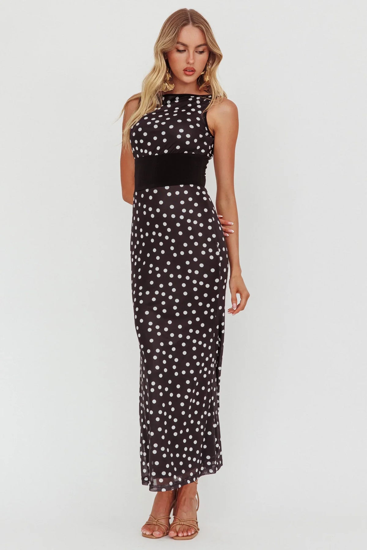 Elza Scoop Back Maxi Dress Spot Black