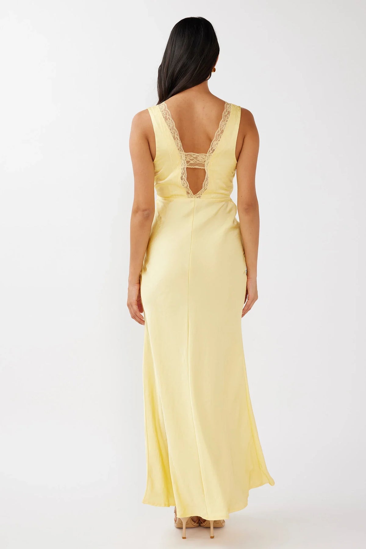 Ivonne Lace Trim V-Neck Maxi Dress Yellow