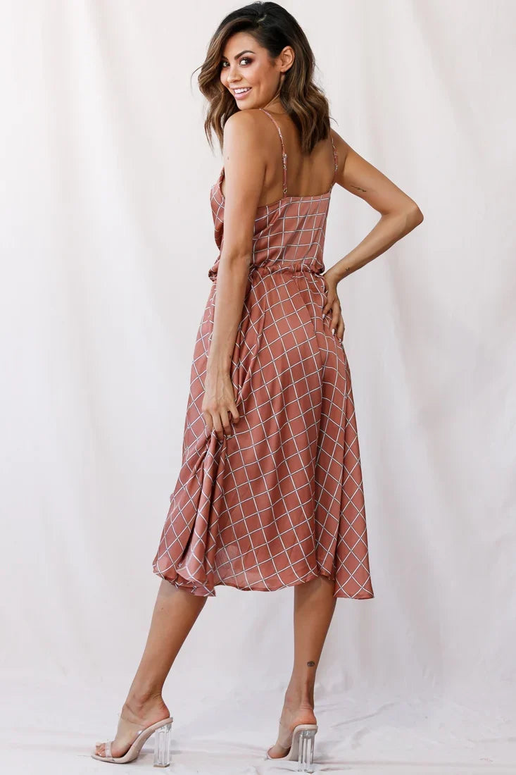 Ava Cowl Neck Drawstring Midi Dress Bronze