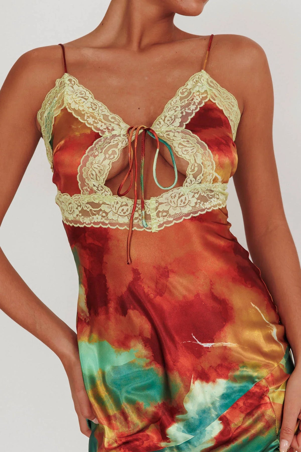 Saga Bust Keyhole Satin Maxi Dress Green