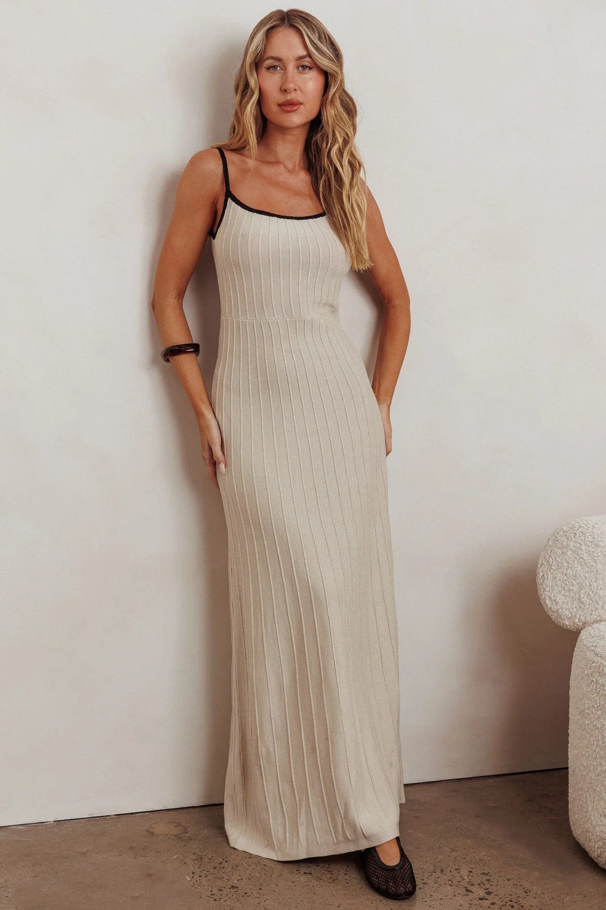Interstellar Contrast Knit Maxi Dress Oat