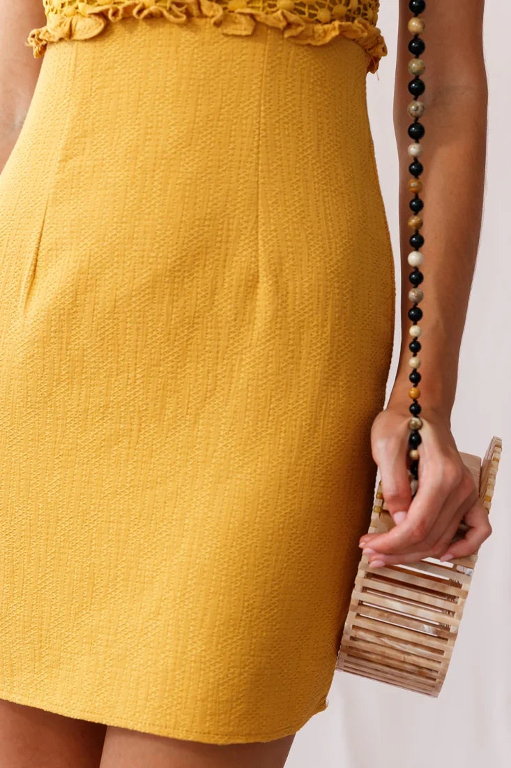 Elle Crochet Bust Mini Dress Mustard