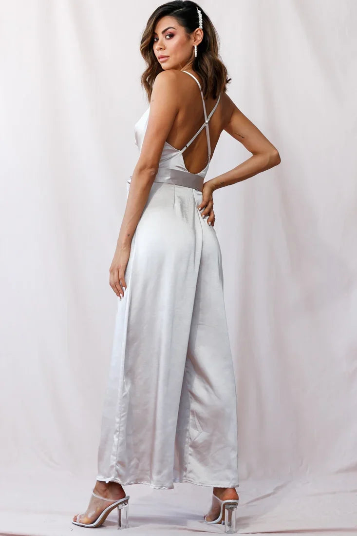 Mali Wide Leg Belted Jumpsuit Champagne