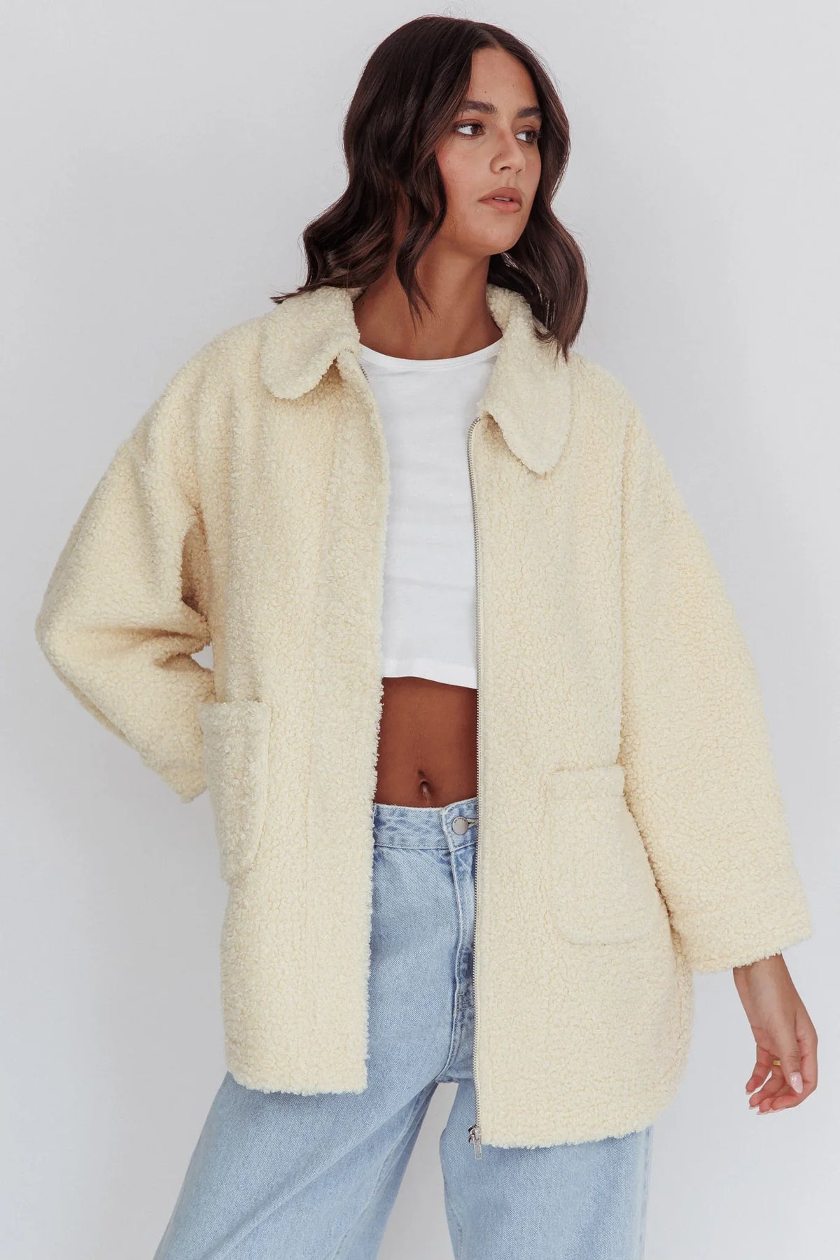 Peace & Serene Collared Sherpa Jacket Yellow