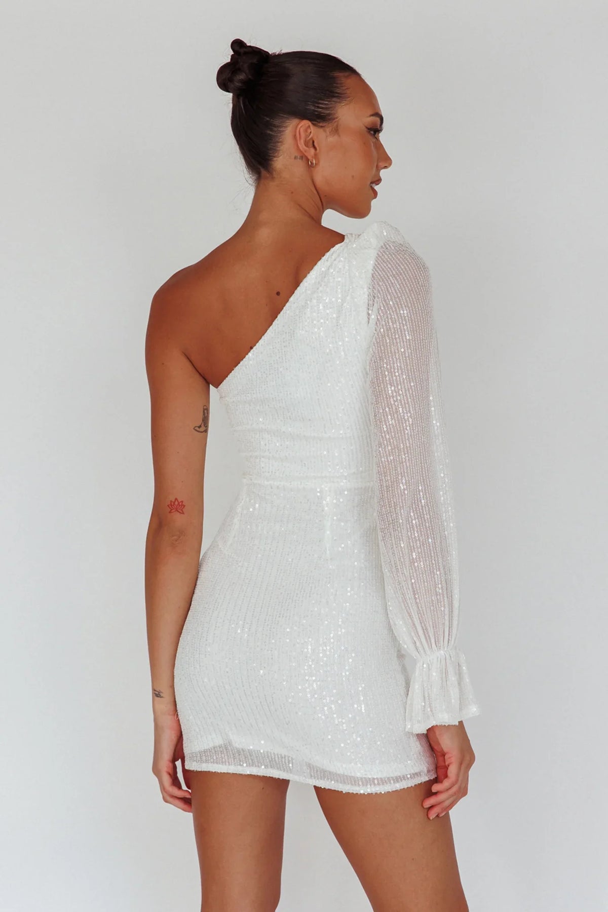 Dalia One Shoulder Sequin Mini Dress White