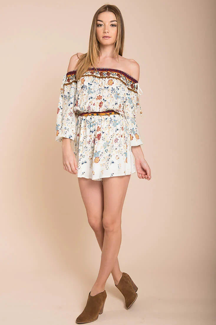 Kiley Floral Romper White / Brown