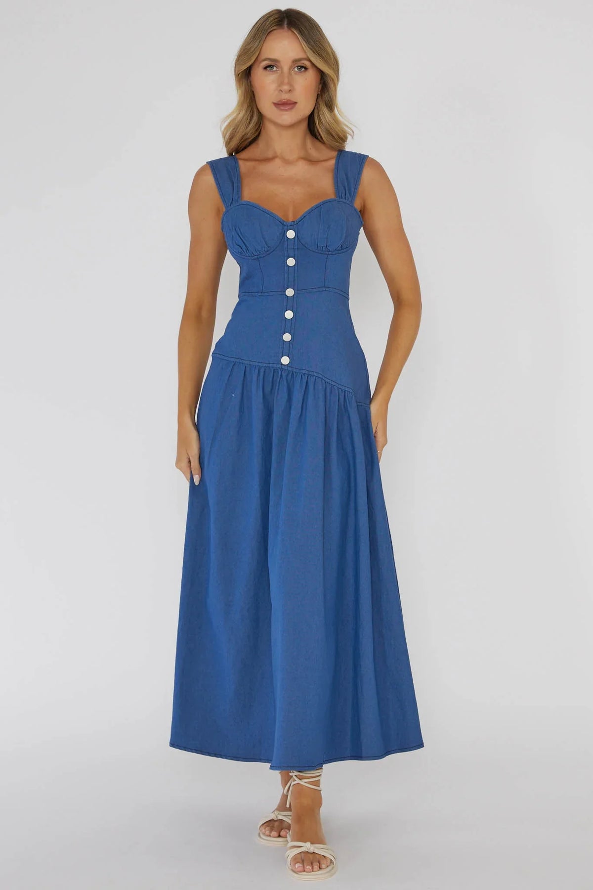 Pansy Flounce Hem Maxi Dress Blue