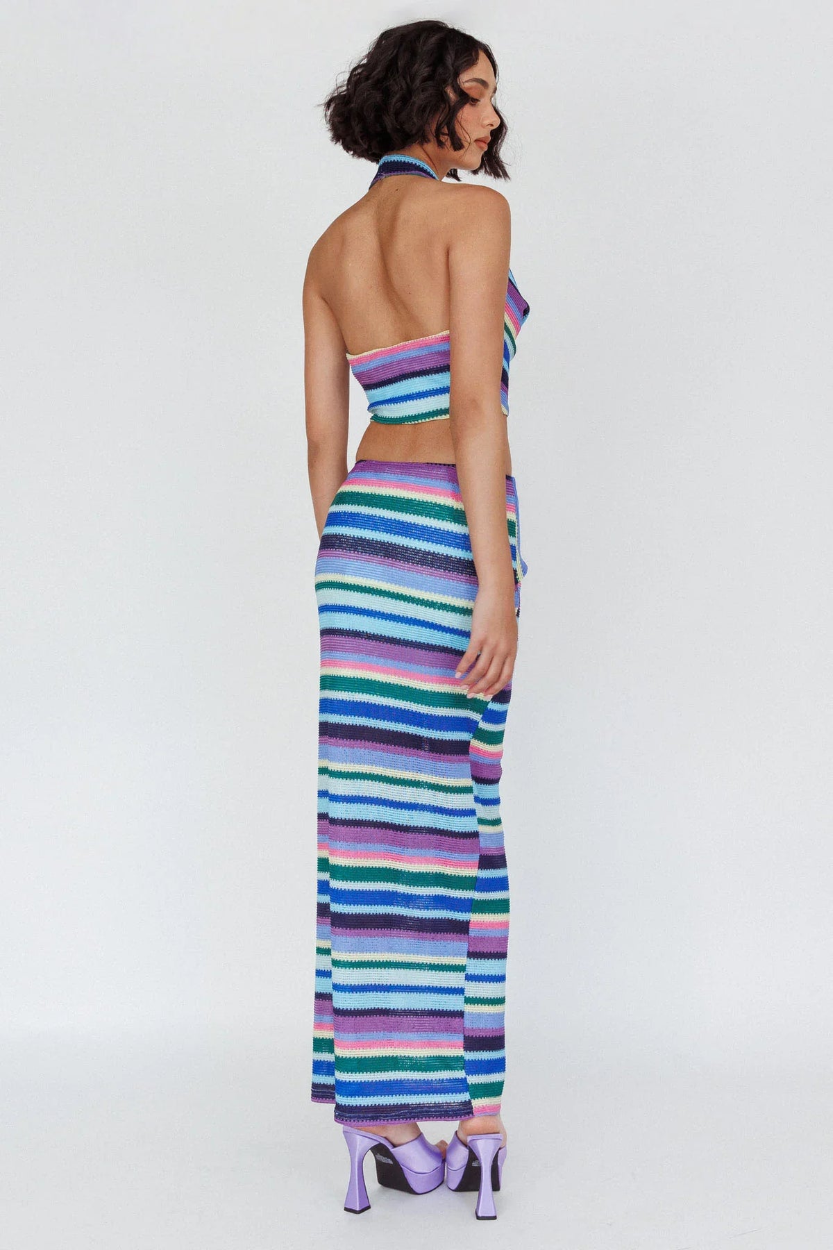 Sammi Tie Waist Knit Maxi Skirt Purple Multi
