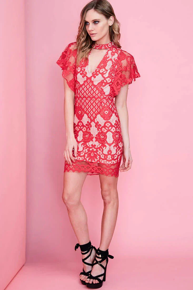 Vesper Lace Mini Dress Red
