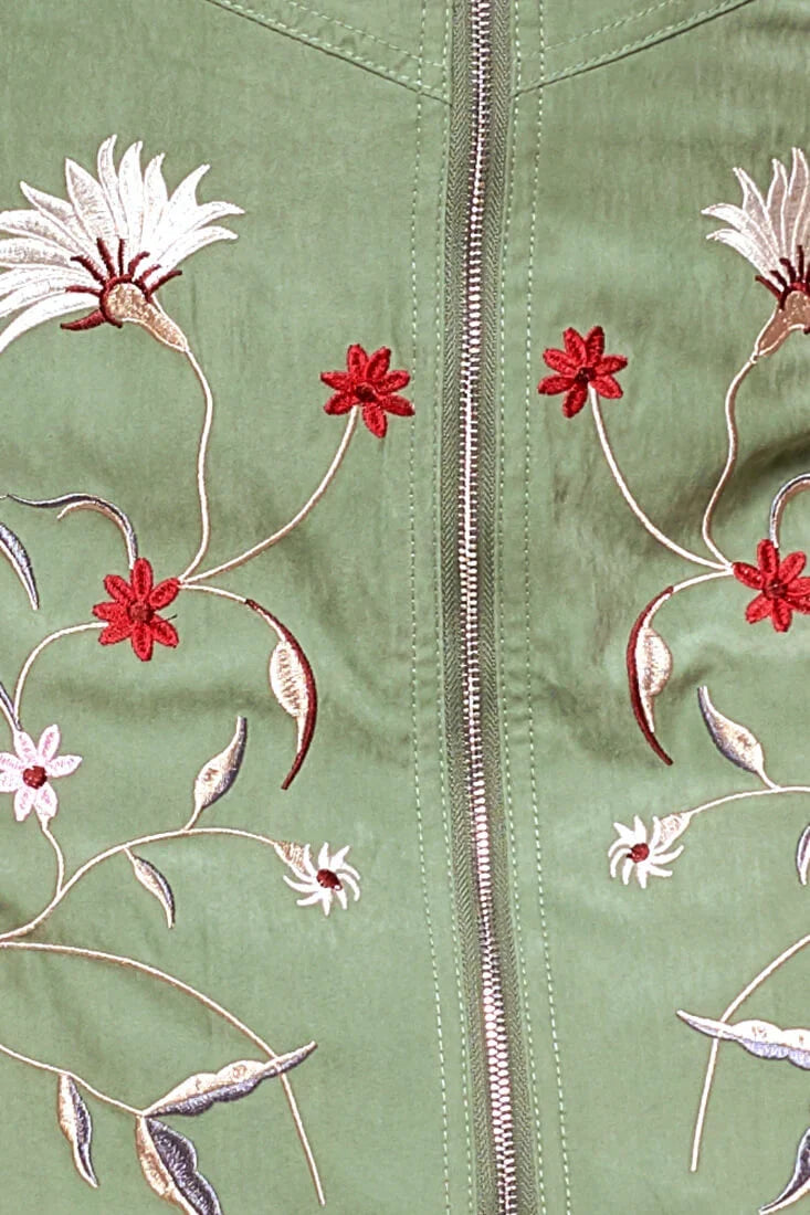 Giovanna Floral Embroidered Mini Skirt Green Sage