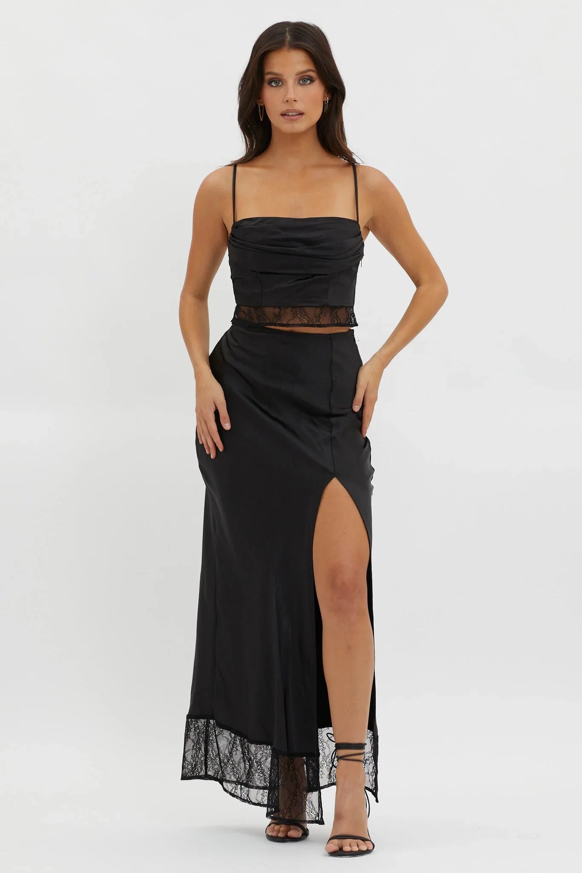 For The Moment Lace Trim Top Black