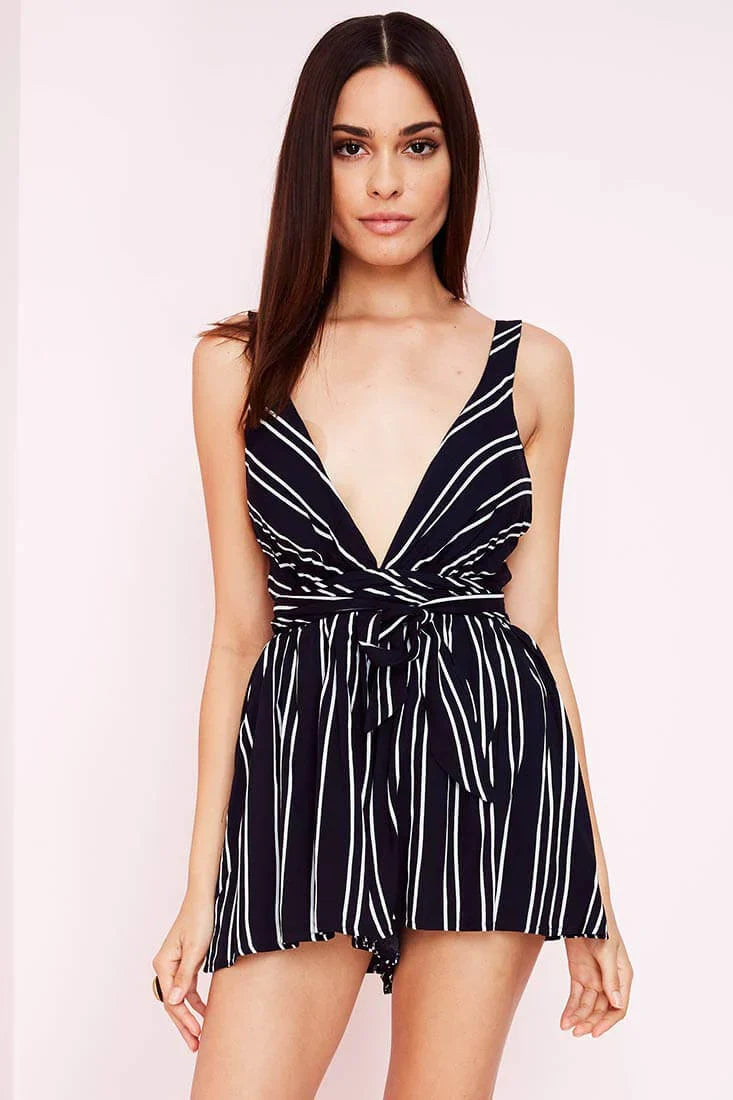 Nelle Striped Romper Navy