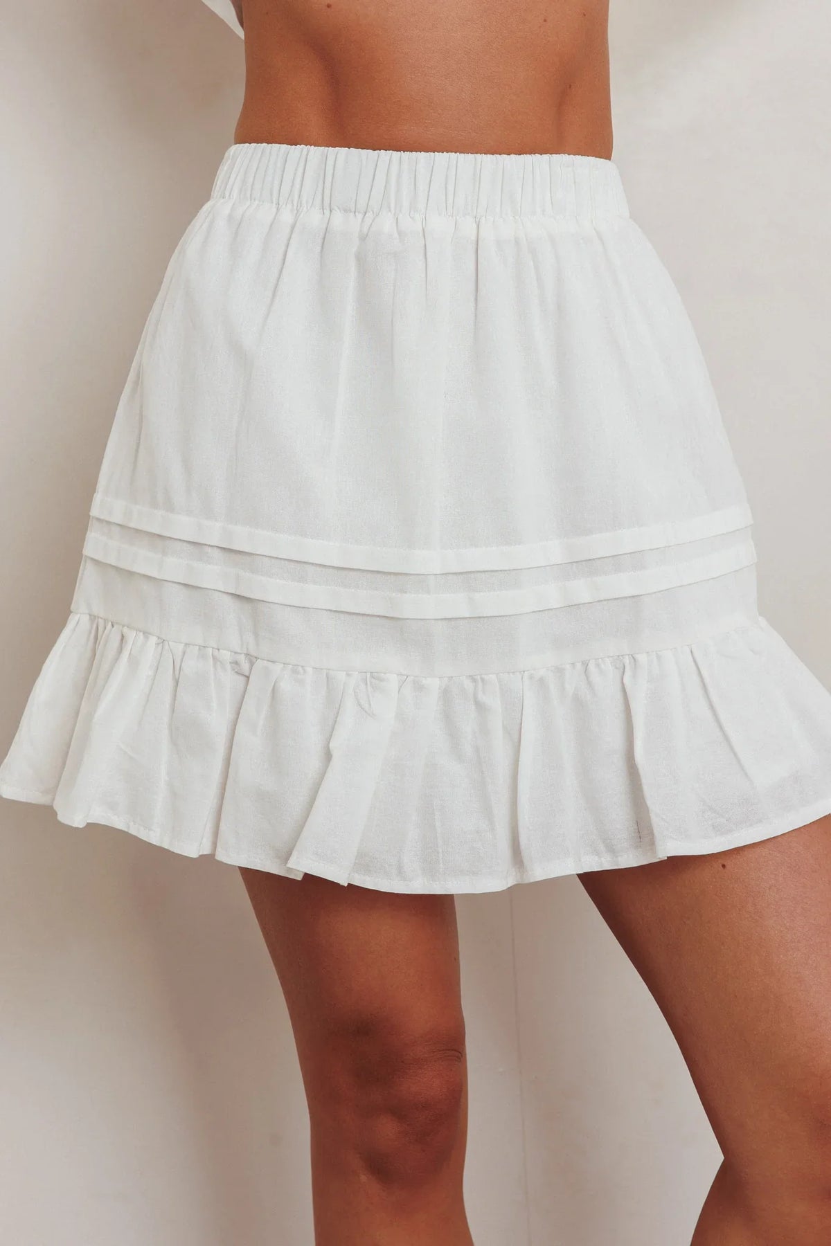 Danessa Frill Hem Pintuck Skirt White