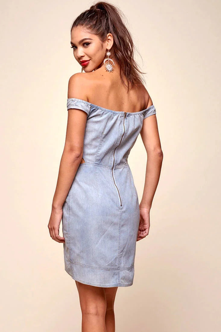 Malina Off the Shoulder Denim Dress Blue