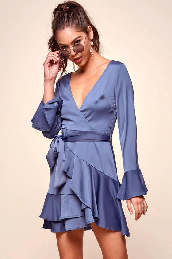 Khandi Peek-a-Boo Back Wrap Dress Midnight Blue