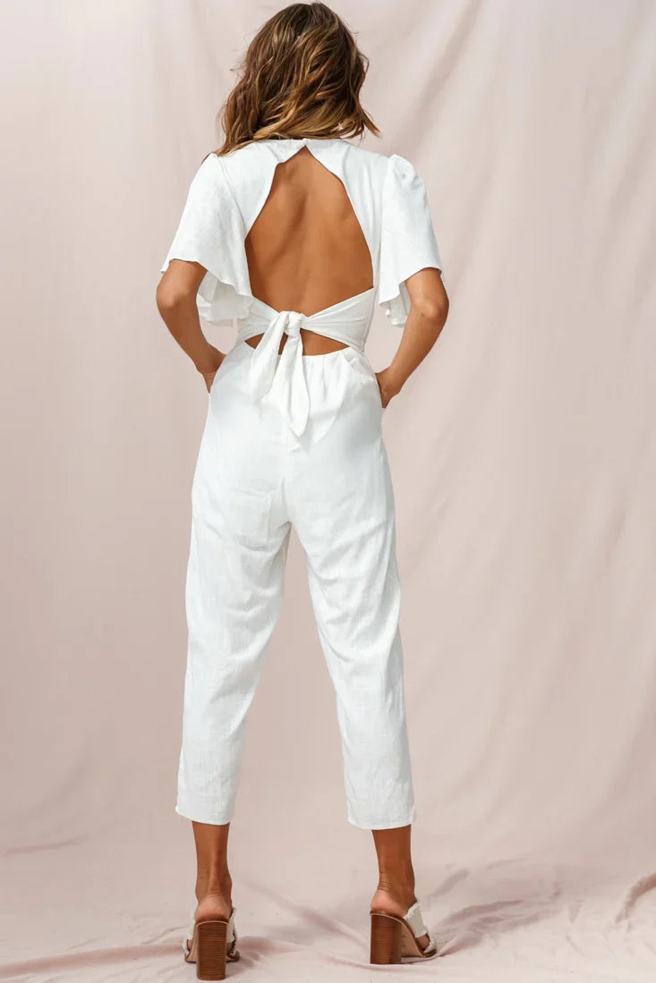 Dana Straight Leg Collared Neck Jumpsuit White