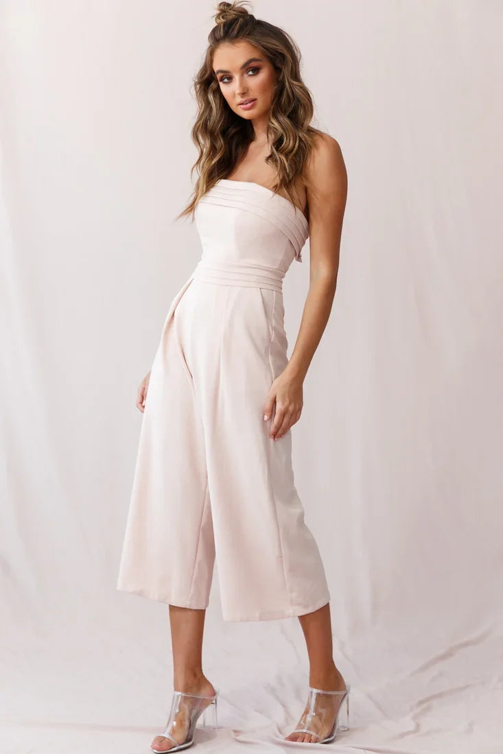 Chosen Strapless Wide Leg Jumpsuit Nude Pink