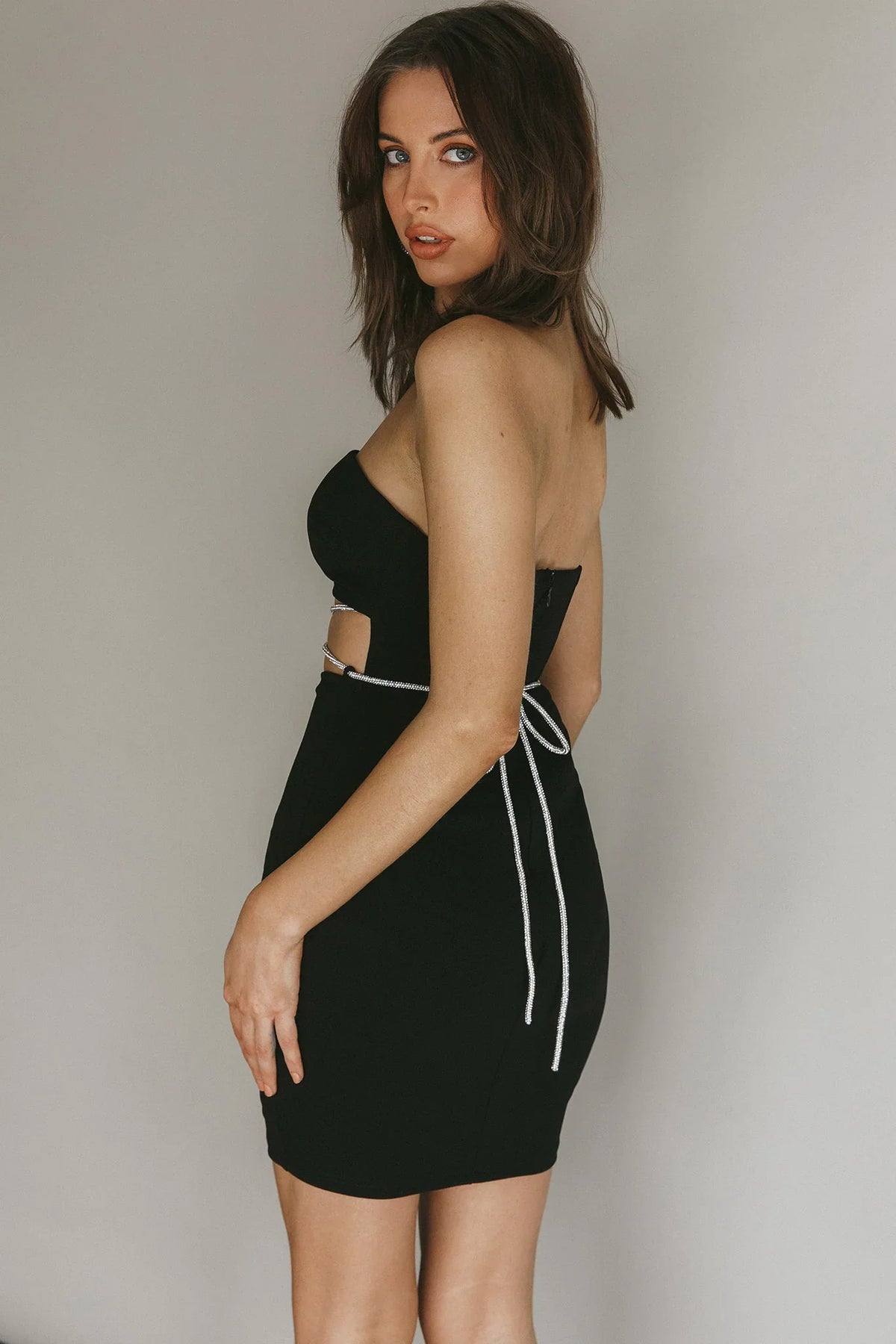 Nohemi Strapless Diamante Mini Dress Black