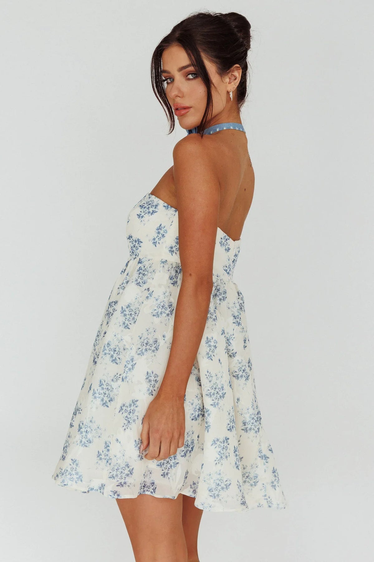 Vitoria Strapless Babydoll Dress Floral Blue