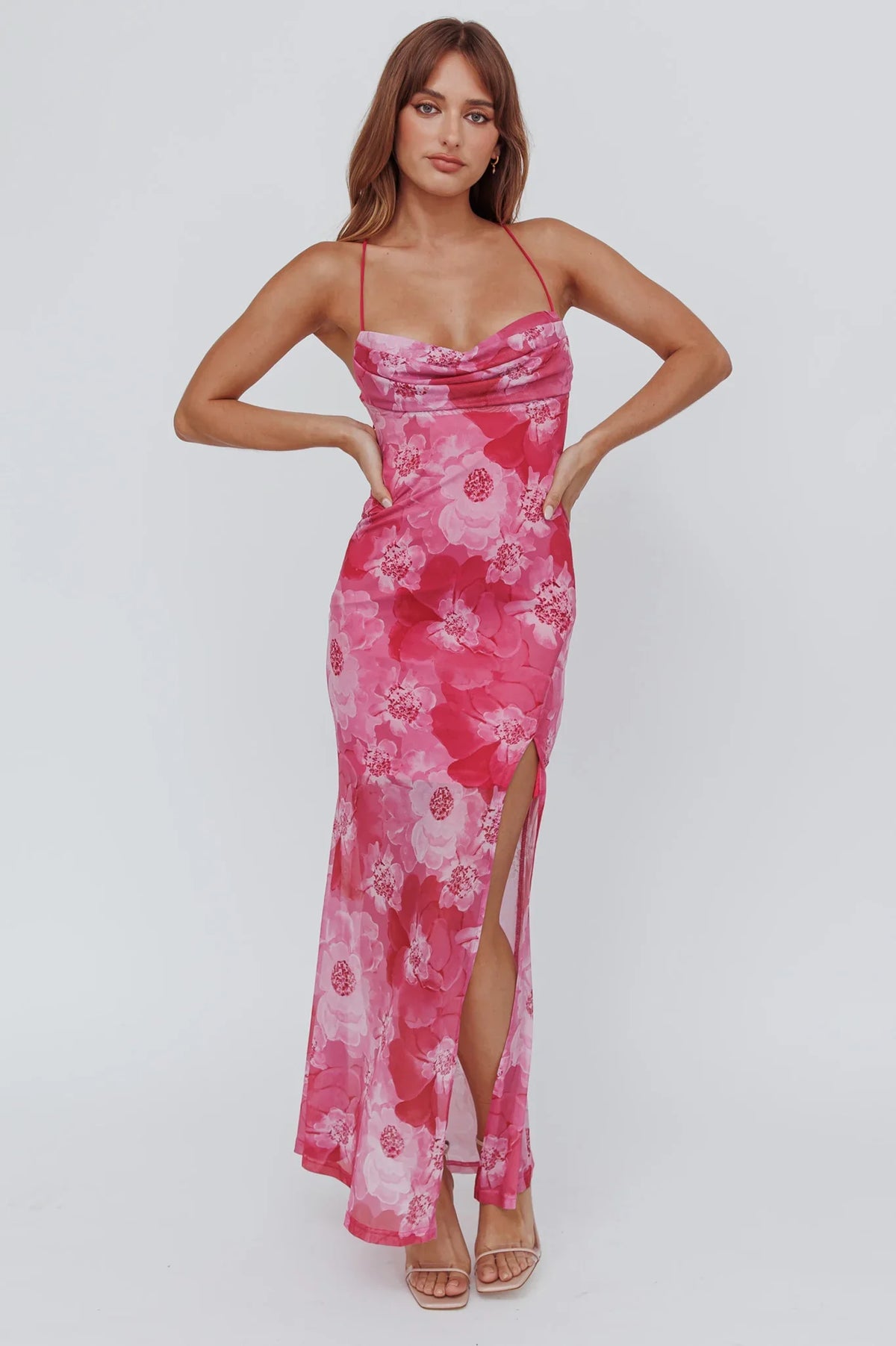 Osaka Sun Lace-Up Back Mesh Dress Pink