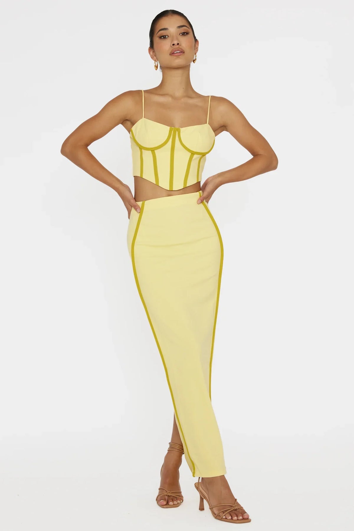 Ferrera Piping Trim Maxi Skirt Yellow