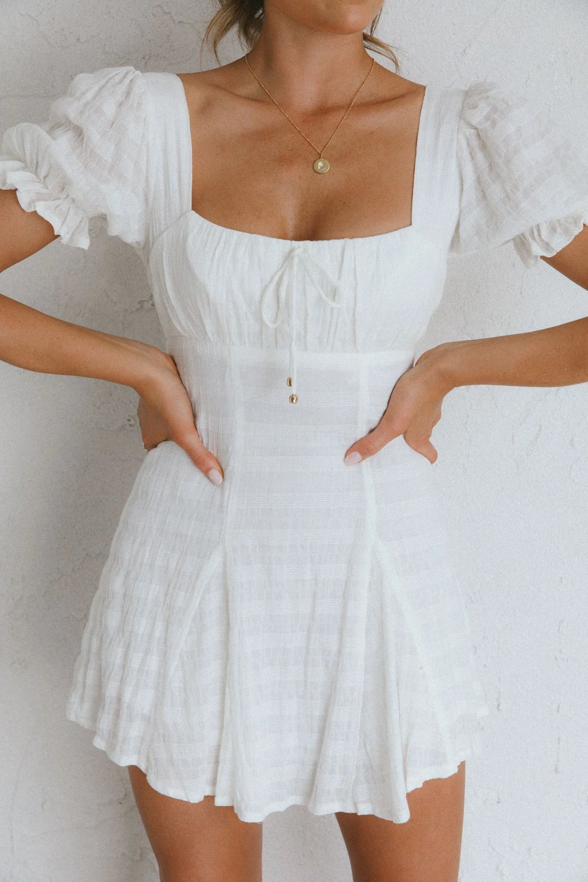 Promise Keepers Puff Sleeve Mini Dress White