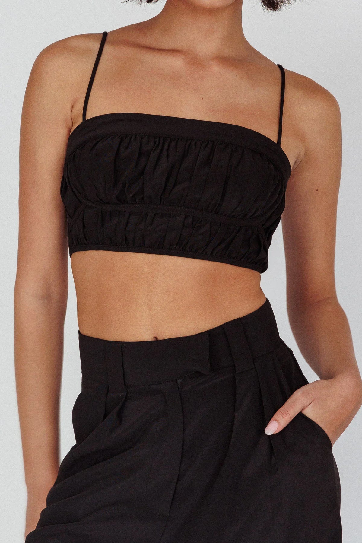 Regal Ruched Cami Crop Top Black