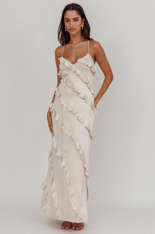 Arrabel Ruffle Trim Maxi Dress Champagne