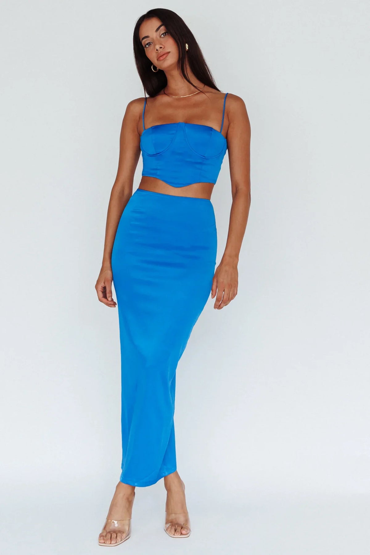 Zeina Satin Crop Top Blue