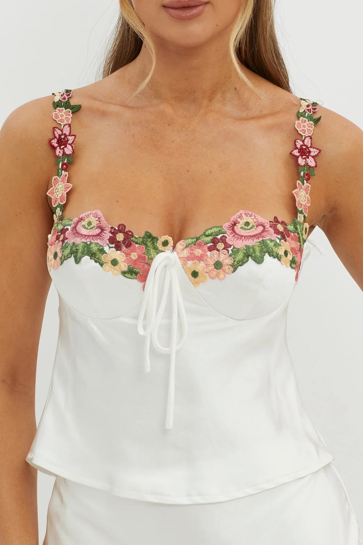 Rose Garden Floral Applique Cami Top White