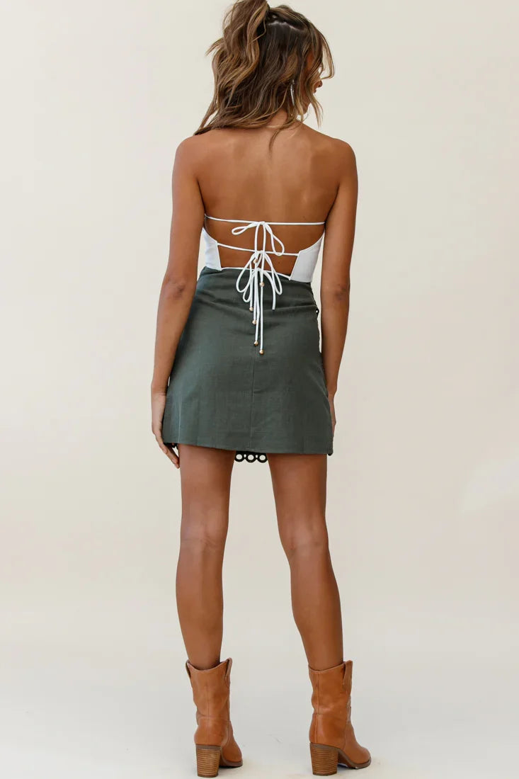 Dinah Crochet Overlay Skirt Khaki Green